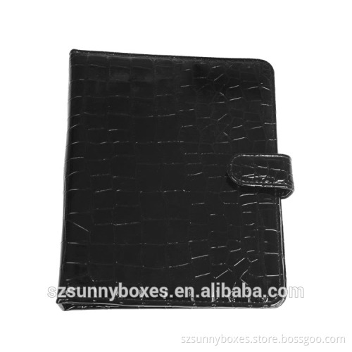 Glossy Leather Loose leaf Ring Binder Portfolio With Card & Note Pad Holder